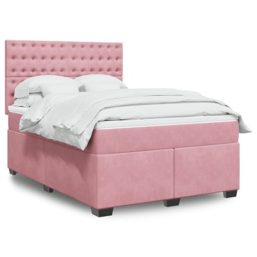 vidaXL Κρεβάτι Boxspring με Στρώμα Ροζ 140x200 εκ. Βελούδινο