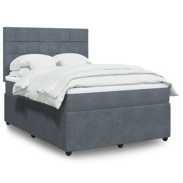 vidaXL Κρεβάτι Boxspring με Στρώμα Σκούρο Γκρι 140x190 εκ. Βελούδινο