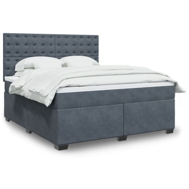 vidaXL Κρεβάτι Boxspring με Στρώμα Σκούρο Γκρι 180x200 εκ. Βελούδινο