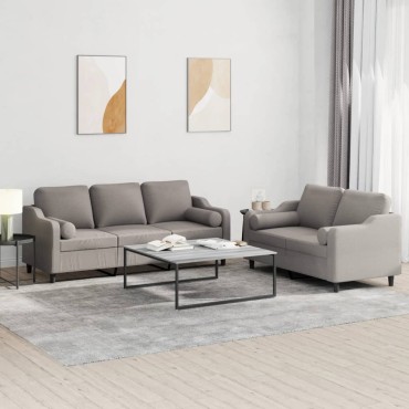 vidaXL Σετ Σαλονιού 2 τεμ. Taupe από Ύφασμα Μικροϊνών με Μαξιλάρια 138x77x80cm  Διθέσιος Τριθέσιος
