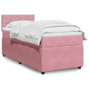 vidaXL Κρεβάτι Boxspring με Στρώμα Ροζ 80 x 200 εκ. Βελούδινο