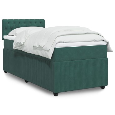 vidaXL Κρεβάτι Boxspring με Στρώμα Σκούρο Πράσινο 100x200εκ. Βελούδινο