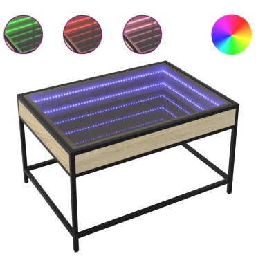 vidaXL Τραπεζάκι Σαλονιού Άπειρο Φως LED Sonoma Δρυς 70x50x41cm 1 τεμ.