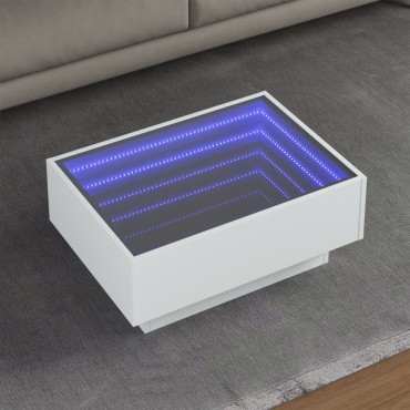 vidaXL Τραπεζάκι Σαλονιού με LED Λευκό 70x50x30cm Επεξεργασμένο Ξύλο 1 τεμ.
