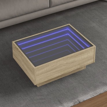 vidaXL Τραπεζάκι Σαλονιού με LED Δρυς 70x50x30cm Επεξεργασμένο Ξύλο 1 τεμ.