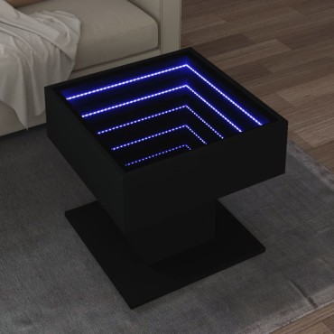 vidaXL Τραπεζάκι Σαλονιού με LED Μαύρο 50x50x45cm Επεξεργασμένο Ξύλο 1 τεμ.
