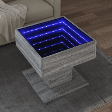 vidaXL Τραπεζάκι Σαλονιού με LED Γκρι 50x50x45cm Επεξεργασμένο Ξύλο 1 τεμ.
