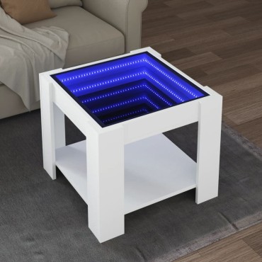 vidaXL Τραπεζάκι Σαλονιού με LED Λευκό 53x53x45cm Επεξεργασμένο Ξύλο 1 τεμ.