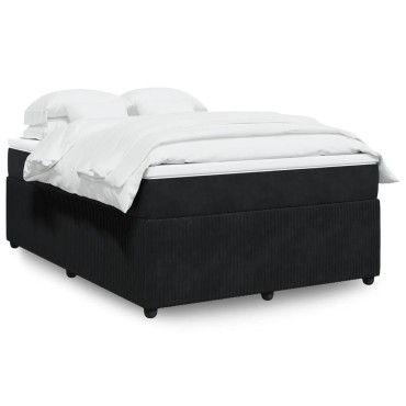 vidaXL Κρεβάτι Boxspring με Στρώμα Μαύρο 140x200cm Βελούδινο 1 τεμ. - Διπλό