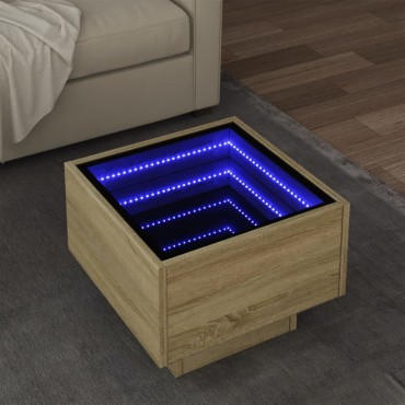 vidaXL Τραπέζι Βοηθητικό με LED Δρυς 40x40x30cm Επεξεργασμένο Ξύλο 1 τεμ.