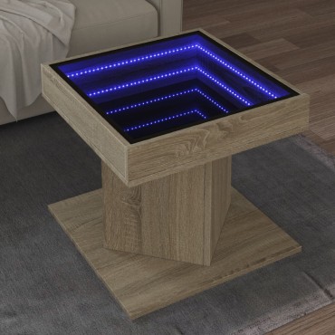 vidaXL Τραπεζάκι Σαλονιού με LED Δρυς 50x50x45cm Επεξεργασμένο Ξύλο 1 τεμ.