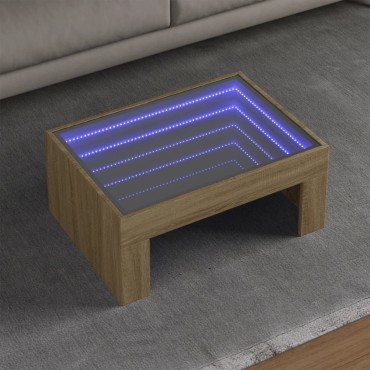 vidaXL Τραπεζάκι Σαλονιού Άπειρο Φως LED Sonoma Δρυς 70x50x30cm 1 τεμ.