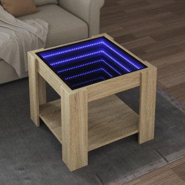 vidaXL Τραπεζάκι Σαλονιού με LED Δρυς 53x53x45cm Επεξεργασμένο Ξύλο 1 τεμ.