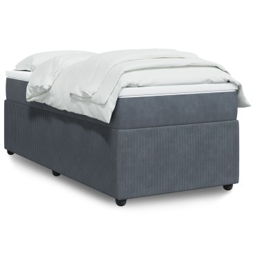 vidaXL Κρεβάτι Boxspring με Στρώμα Σκούρο Γκρι 90x200 εκ. Βελούδινο