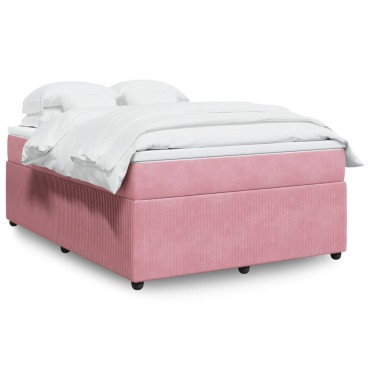 vidaXL Κρεβάτι Boxspring με Στρώμα Ροζ 140x190 εκ. Βελούδινο
