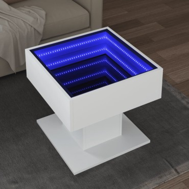 vidaXL Τραπεζάκι Σαλονιού με LED Λευκό 50x50x45cm Επεξεργασμένο Ξύλο 1 τεμ.
