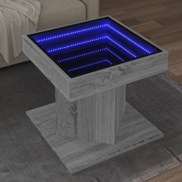 vidaXL Τραπεζάκι Σαλονιού με LED Γκρι 50x50x45cm Επεξεργασμένο Ξύλο 1 τεμ.