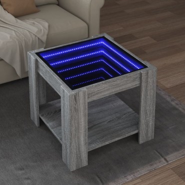 vidaXL Τραπεζάκι Σαλονιού με LED Γκρι 53x53x45cm Επεξεργασμένο Ξύλο 1 τεμ.
