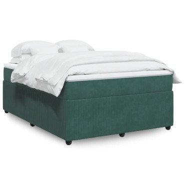 vidaXL Κρεβάτι Boxspring με Στρώμα Σκούρο Πράσινο 140x200εκ. Βελούδινο