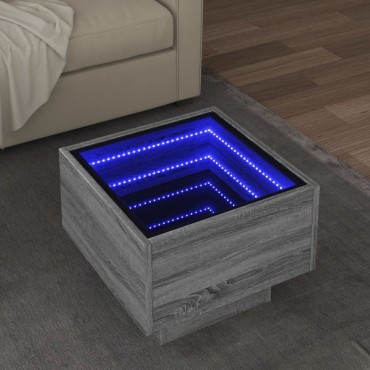 vidaXL Τραπέζι Βοηθητικό με LED Δρυς 40x40x30cm Επεξεργασμένο Ξύλο 1 τεμ.