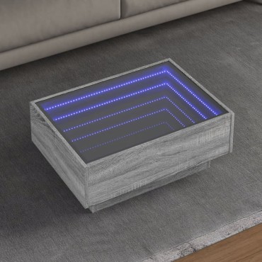 vidaXL Τραπεζάκι Σαλονιού με LED Γκρι 70x50x30cm Επεξεργασμένο Ξύλο 1 τεμ.