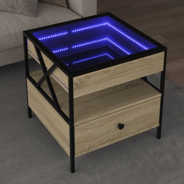 vidaXL Τραπεζάκι Σαλονιού Άπειρο Φως LED Sonoma Δρυς 50x50x51cm 1 τεμ.