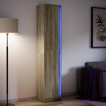 vidaXL Ντουλάπι με LED Δρυς 41,5x32,5x200cm από Επεξεργασμένο Ξύλο 1 τεμ.