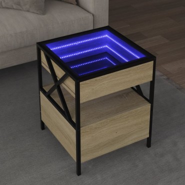vidaXL Τραπεζάκι Σαλονιού Άπειρο Φως LED Sonoma Δρυς 40x40x51cm 1 τεμ.