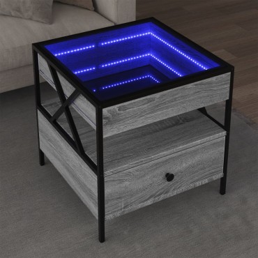 vidaXL Τραπεζάκι Σαλονιού Άπειρο Φως LED Γκρι Sonoma 50x50x51cm 1 τεμ.