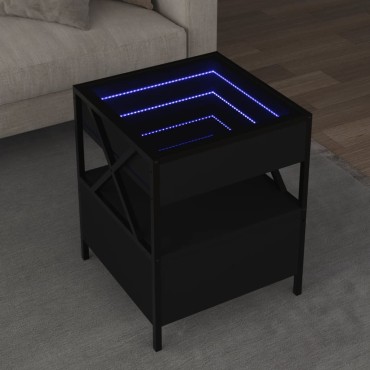 vidaXL Τραπεζάκι Σαλονιού Άπειρο Φως LED Μαύρο 40x40x51cm 1 τεμ.