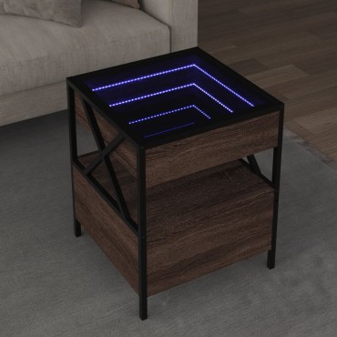 vidaXL Τραπεζάκι Σαλονιού Άπειρο Φως LED Καφέ Δρυς 40x40x51cm 1 τεμ.