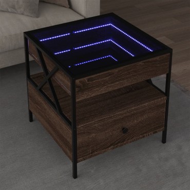 vidaXL Τραπεζάκι Σαλονιού Άπειρο Φως LED Καφέ Δρυς 50x50x51cm 1 τεμ.
