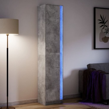 vidaXL Ντουλάπι με LED Γκρι 41,5x32,5x200cm από Επεξεργασμένο Ξύλο 1 τεμ.