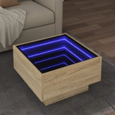 vidaXL Τραπεζάκι Σαλονιού με LED Δρυς 50x50x30cm Επεξεργασμένο Ξύλο 1 τεμ.