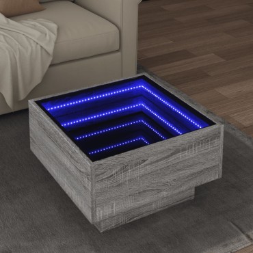 vidaXL Τραπεζάκι Σαλονιού με LED Γκρι 50x50x30cm Επεξεργασμένο Ξύλο 1 τεμ.