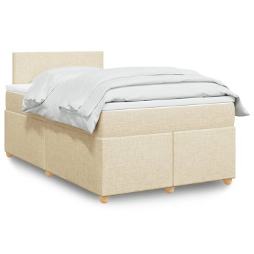 vidaXL Κρεβάτι Boxspring με Στρώμα Κρεμ 120x190cm Υφασμάτινο 1 τεμ. - Μονό