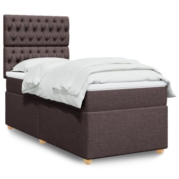 vidaXL Κρεβάτι Boxspring με Στρώμα Σκούρο Καφέ 100x200 εκ. Υφασμάτινο