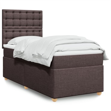 vidaXL Κρεβάτι Boxspring με Στρώμα Σκούρο Καφέ 100x200 εκ. Υφασμάτινο