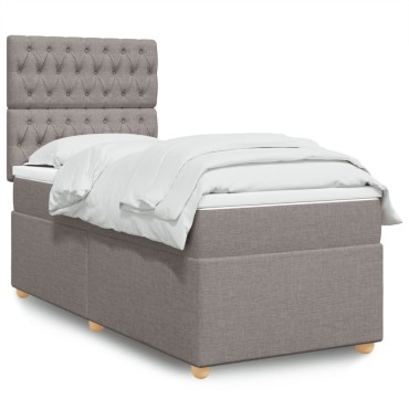 vidaXL Κρεβάτι Boxspring με Στρώμα Taupe 100x200cm Υφασμάτινο 1 τεμ. - Μονό