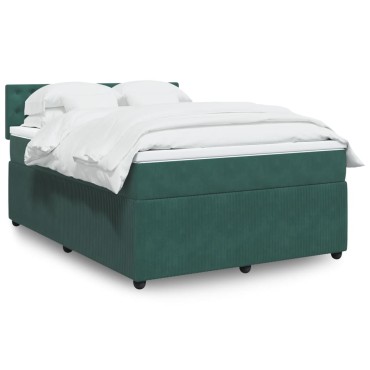 vidaXL Κρεβάτι Boxspring με Στρώμα Σκούρο Πράσινο 140x200εκ. Βελούδινο