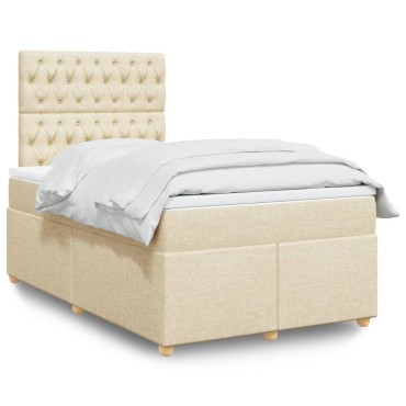 vidaXL Κρεβάτι Boxspring με Στρώμα Κρεμ 120x190cm Υφασμάτινο 1 τεμ. - Μονό