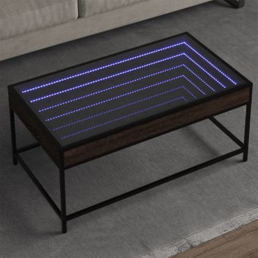 vidaXL Τραπεζάκι Σαλονιού Άπειρο Φως LED Καφέ Δρυς 90x50x41cm 1 τεμ.