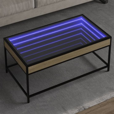 vidaXL Τραπεζάκι Σαλονιού Άπειρο Φως LED Sonoma Δρυς 90x50x41cm 1 τεμ.