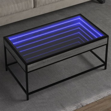 vidaXL Τραπεζάκι Σαλονιού Άπειρο Φως LED Γκρι Sonoma 90x50x41cm 1 τεμ.