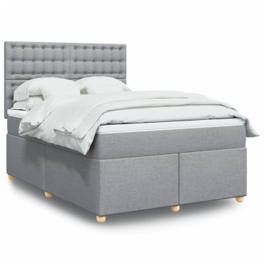 vidaXL Κρεβάτι Boxspring με Στρώμα Ανοιχτό Γκρι 140x200 εκ. Υφασμάτινο