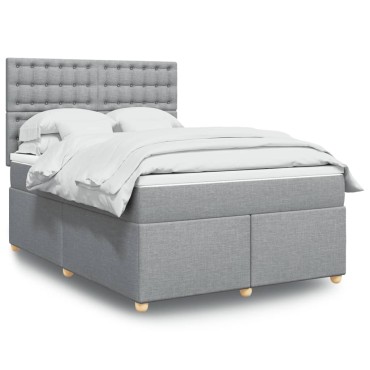 vidaXL Κρεβάτι Boxspring με Στρώμα Ανοιχτό Γκρι 140x200 εκ. Υφασμάτινο