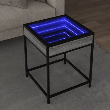 vidaXL Τραπεζάκι Άπειρο Φως LED Γκρι Sonoma 40x40x51cm 1 τεμ.