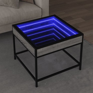 vidaXL Τραπεζάκι Σαλονιού Άπειρο Φως LED Γκρι Sonoma 50x50x41cm 1 τεμ.