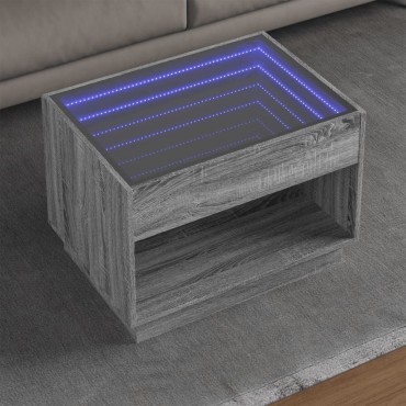vidaXL Τραπεζάκι Σαλονιού Άπειρο Φως LED Γκρι Sonoma 70x50x50cm 1 τεμ.