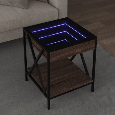 vidaXL Τραπεζάκι Σαλονιού Άπειρο Φως LED Καφέ Δρυς 40x40x49cm 1 τεμ.
